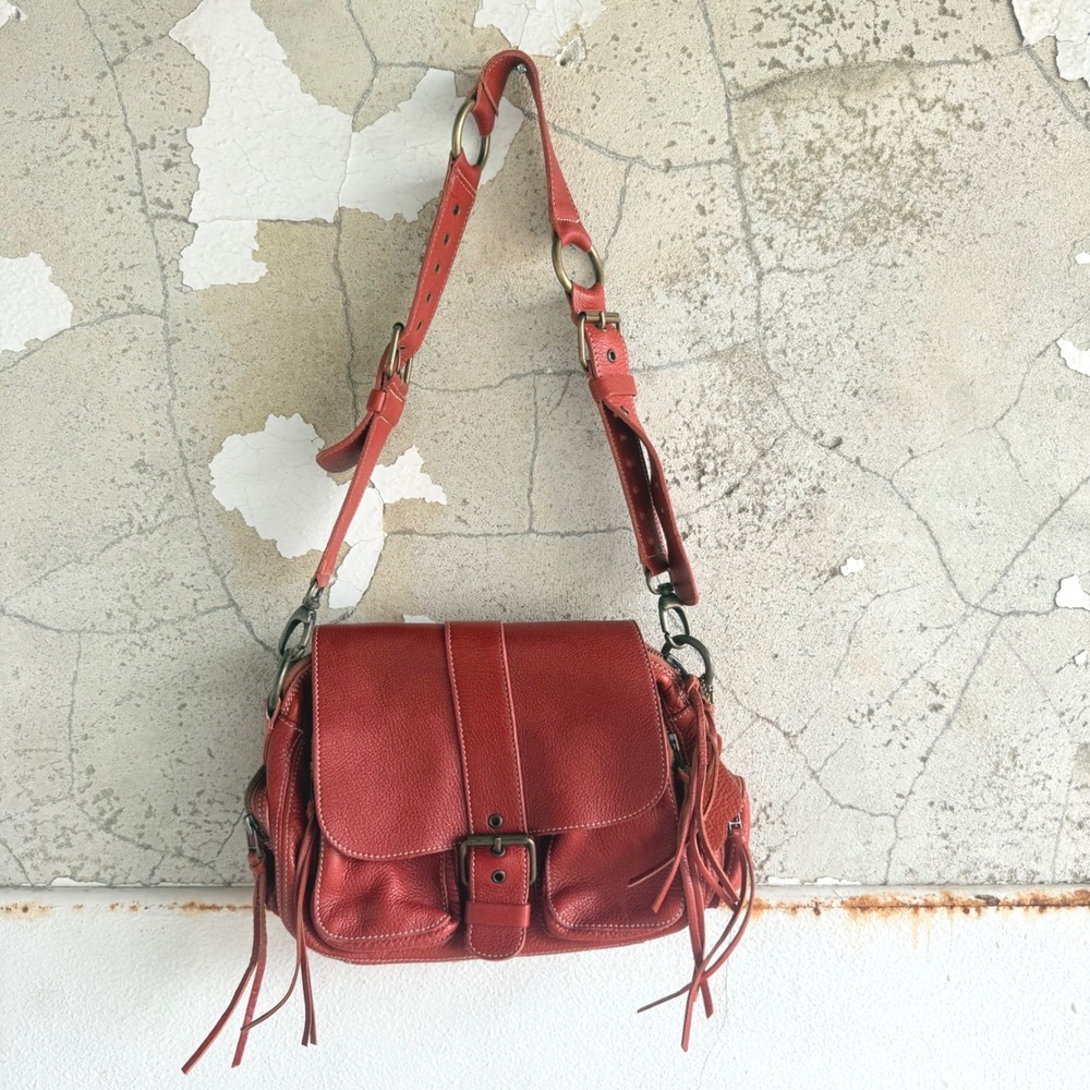 Roots Canada Crossbody Bag Leather Messenger Purse Fringe Boho Western Y2K Vtg